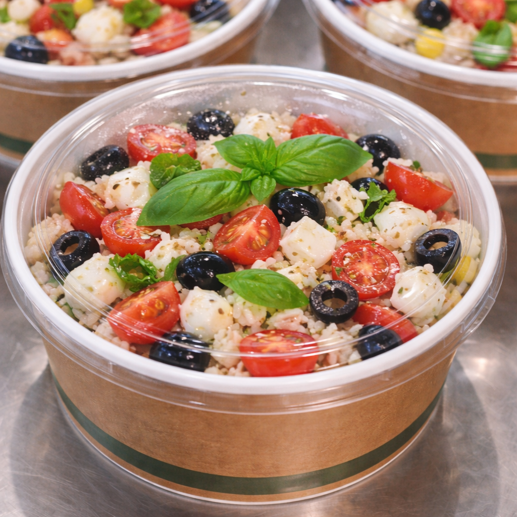 Bowl Vegetariana con macedonia e bevanda