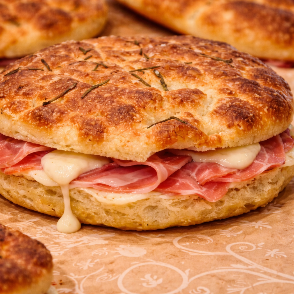 Panino-focaccia prosciutto e formaggio , macedonia e bevanda