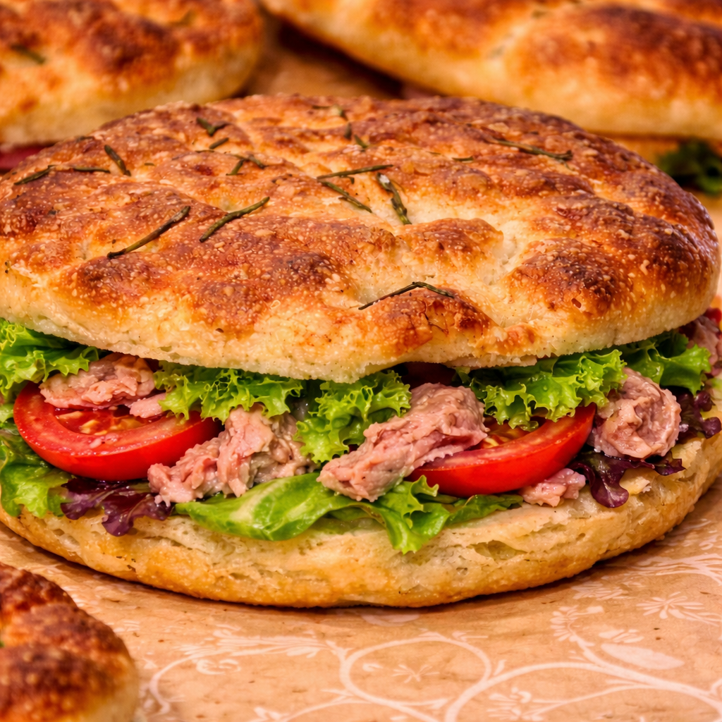 Panino- focaccia al tonno, macedonia e bevanda